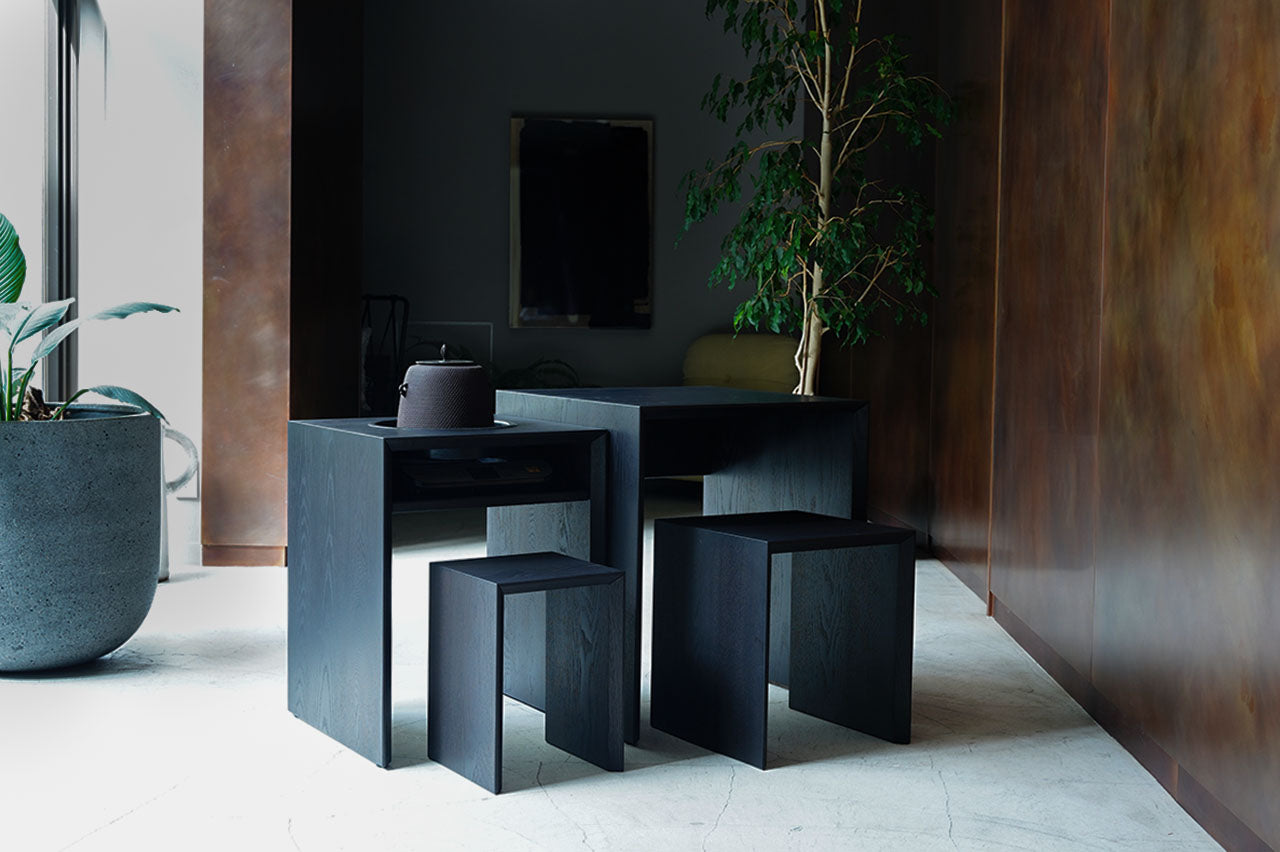【MTO made-to-order】Ryurei-joku 4-piece Set (a set of tea service tables and chairs) Dark Brown